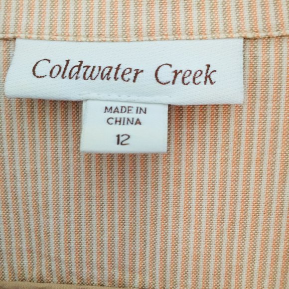 Coldwater Creek Tan/Cream Stripe Zip Up Cargo Lightweight Cotton Jacket Size 12 - Picture 5 of 6